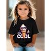 European sizes This Short-sleeved T-shirt for Girls Features a Fun Ice Cream Print with Fashion Glasses. It's Casual, Stylish, and Comfortable
