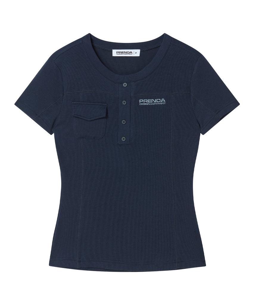 PRENDA Pocket Button Short Sleeve Navy
