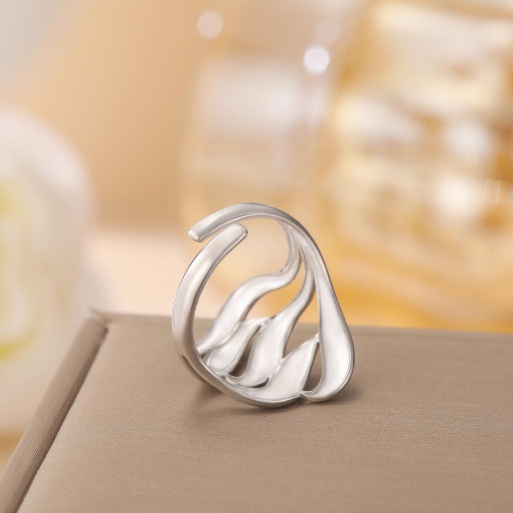 Cazador Geometric Wavy Ripple Women's Ring Adjustable Stainless Steel Finger Rings Trend 2025 Jewelry Wholesale Birthday Gifts