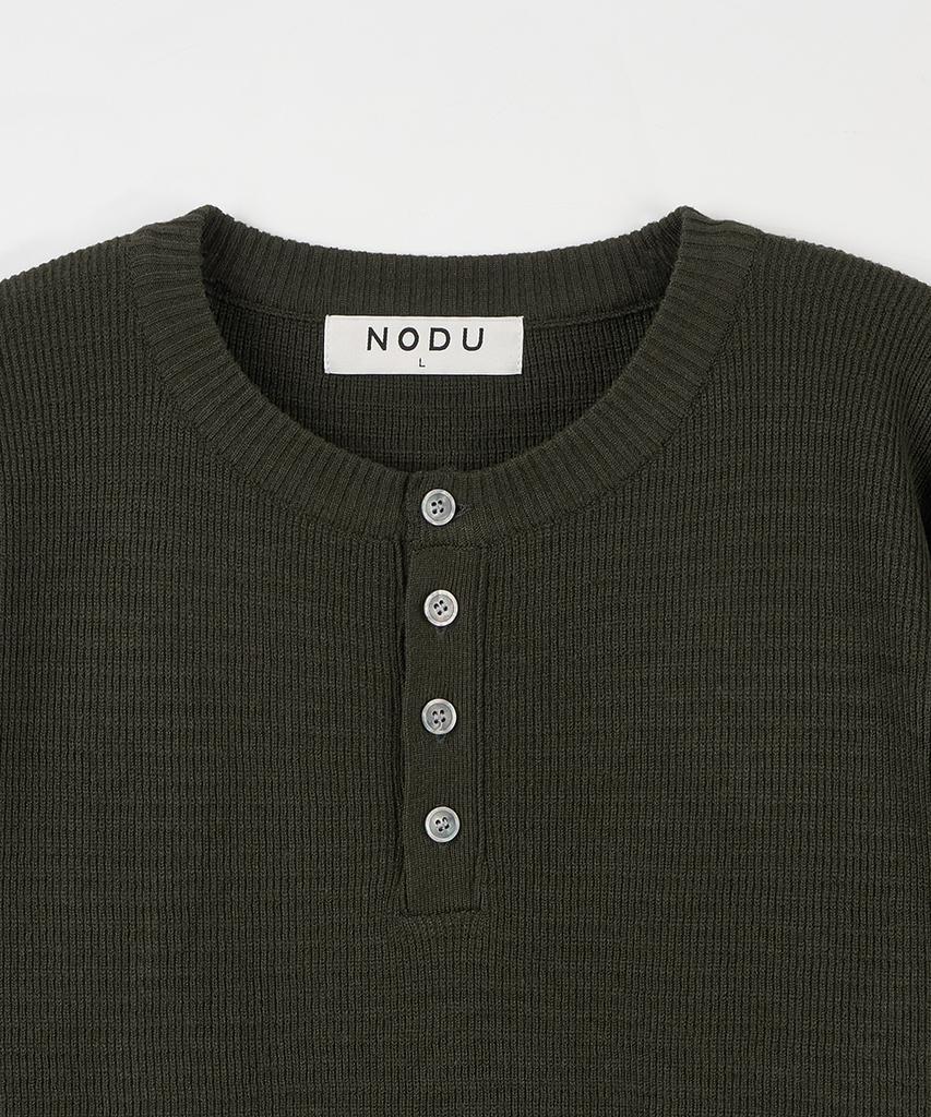 NODU Drain Henley Neck Knit [Khaki]