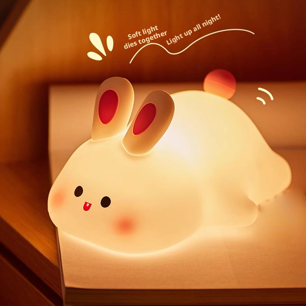 

Rechargeable LED Silicone Night Light Light Up Bunnies Big Face Rabbit Decor Cute Bunny Lamp Novelty Gifts Kids Room Bedroom