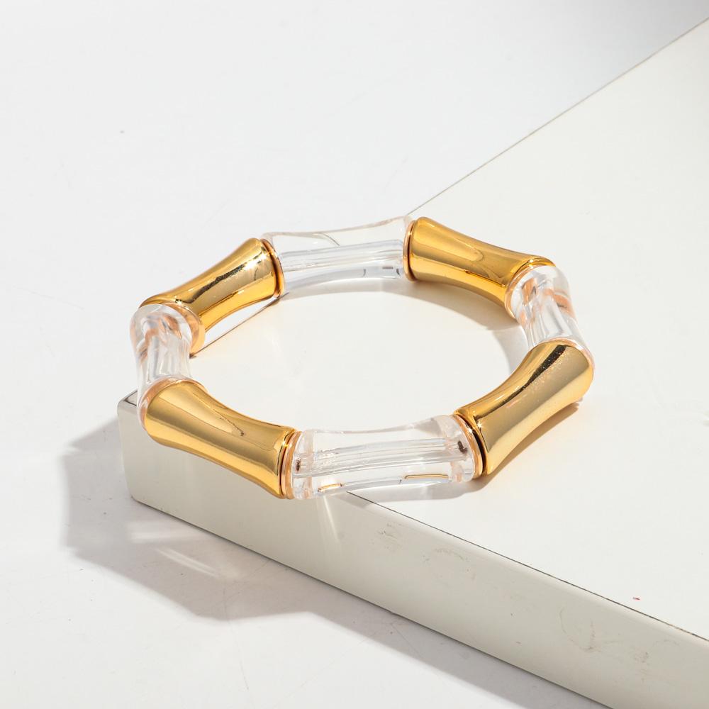 Retro Chunky Bamboo Curved Tube Acrylic Bracelets for Women New Trendy Resin Beaded Stretchy Stack Bangle Couple Jewelry Gifts
