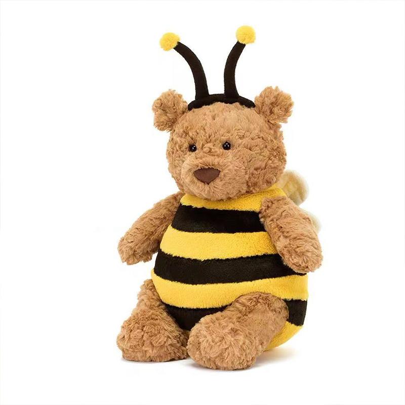 28cm Cartoon Animal Cute Bee Teddy Bear Plush Stuffed Toy Cute Children's Companion Toy Birthday Gift Home Decoration Ornament