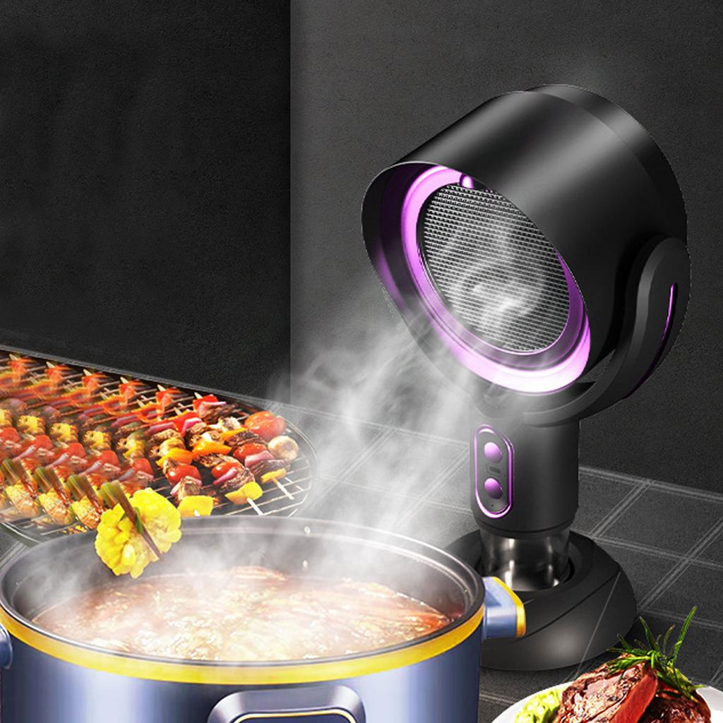 Portable Desktop Range Hood Negative Ion 2 Speed Detachable Filter Oil Collection Cup Kitchen Exhaust Fan for Indoor BBQ Hot Pot USB Rechargeable