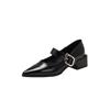 Mary Jane shoes women's French style 2025 autumn new black pointed thick heel temperament single shoes high sense not tired feet