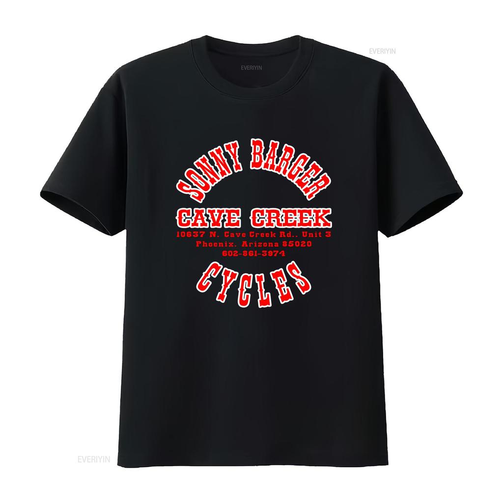Sonny Barger Cycles Cave Creek Black Cotton T Shirt Funny Vintage Design For Men vintage Washed Stretched Slightly graphic