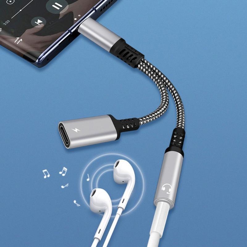 2 in 1 Type C to 3.5mm Sound and PD60W Charging Converters with HiFide Sound and Nylon Braided Cable