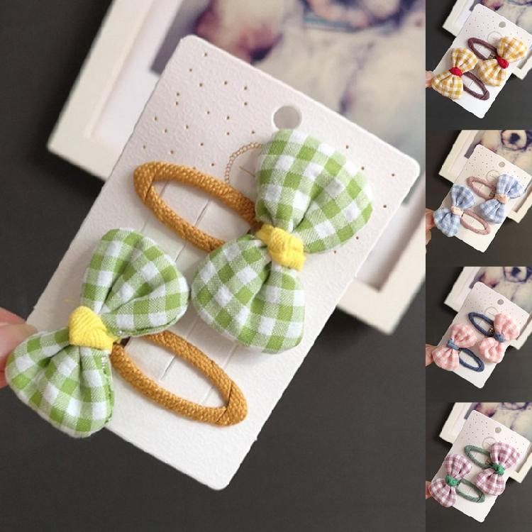 Lovely Flower Hair Clip Plaid Bow Snap Clip Non Slip Wrapped Hairpins for Kids