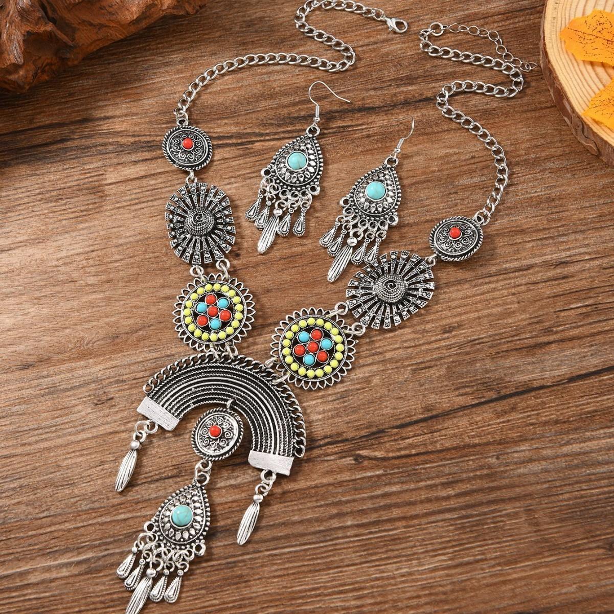 

Винтажный богемный набор украшений с бриллиантовыми бусинами-рисинками, ожерелье и серьги в старинном стиле, набор из двух предметов, дорожные аукционные украшения