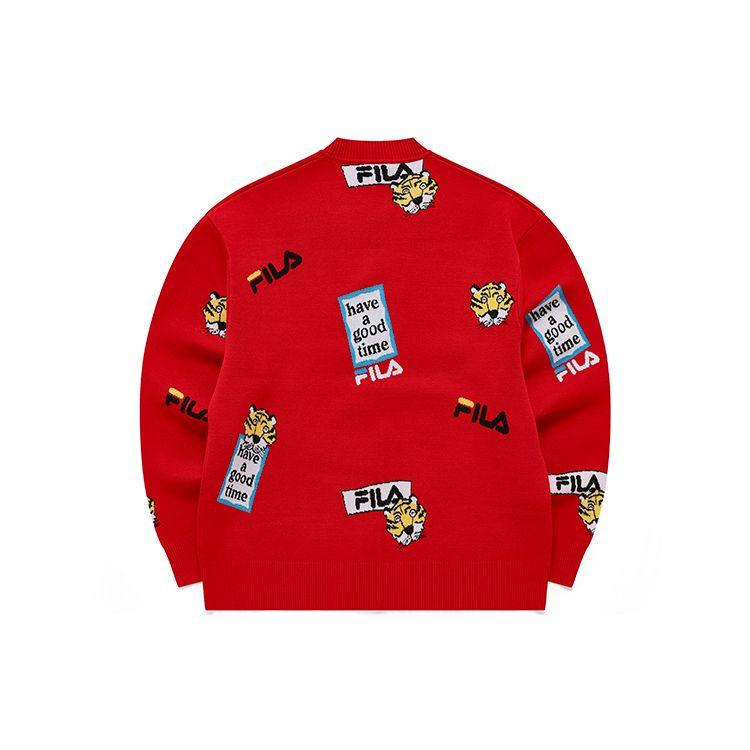 FILA Collaboration Year Of The Tiger Series Pattern Sports Cardigan Sweater Unisex cardigans Legendary-Red F11U219404F-RD