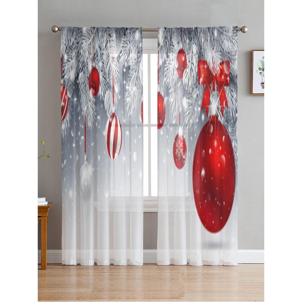 Christmas Decoration Balls And Berries Sheer Curtains For Living Room Bedroom Balcony Transparent Window Blinds Kitchen Drapes