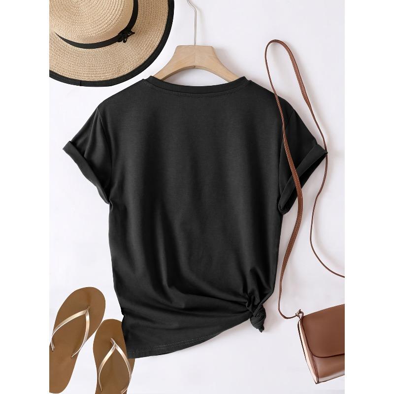 Women Graphic Print T-Shirt Crew Neck Short Sleeve Spring Summer Casual Top
