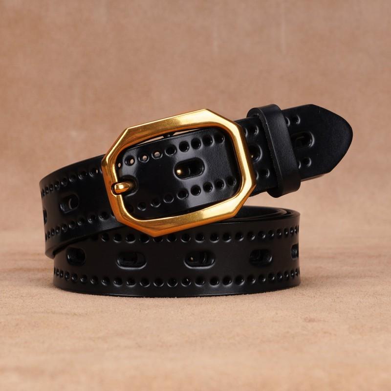 Womens Genuine Leather Belt With Pin Buckle Adjustable Waistband Jeans Trousers Classic Black Brown Office Casual Wear