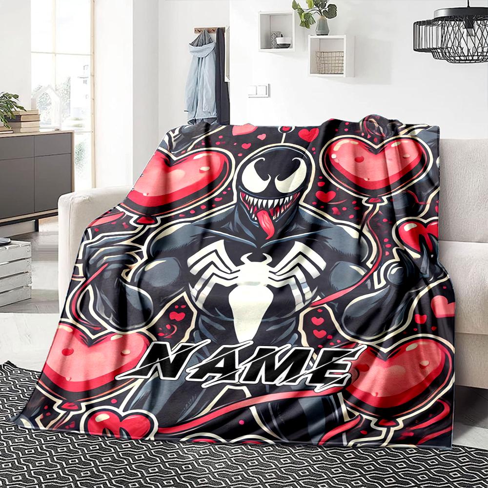Custom Name "Venom Love Heart Theme" blanket for Couch & Bed, Plush Cozy Fuzzy Blanket Super Soft & Warm Blankets for Fall and Winter. 09084