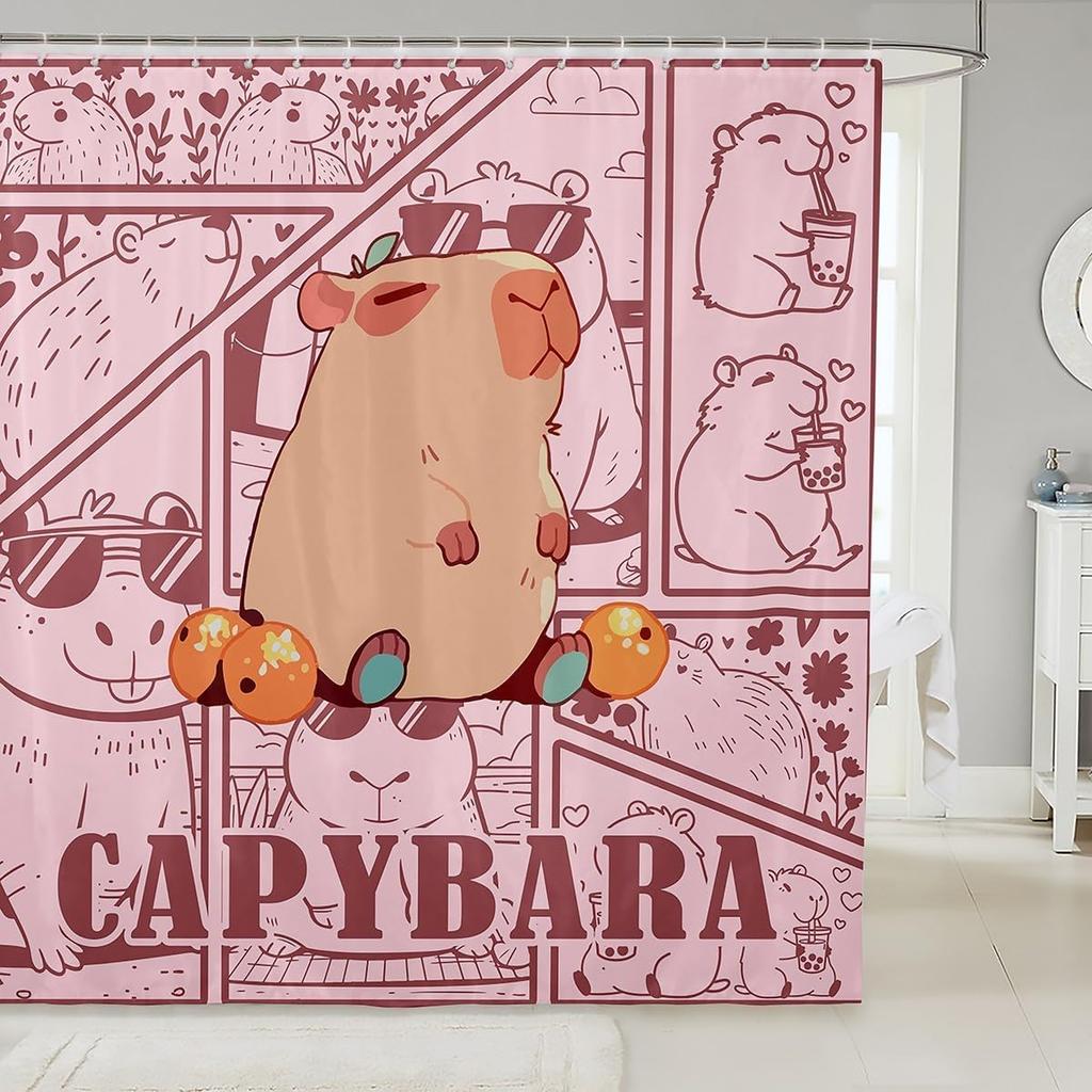 Lovely Capybara Fabric Shower Curtain, Cute Pet Rodents Shower Curtains for Bathroom Murine Animal Capybara Print Animals Lovers