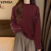 VONDA Women Sweaters Autumn Winter High Neck Long Sleeve Solid Color Pullover Jumpers
