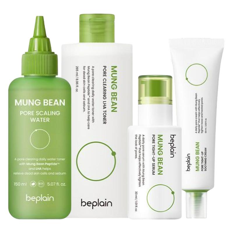 beplain Mung Bean LHA Pore Care Skincare Set (Scaling Water 150ml + LHA Toner 265ml + Pore Serum 30ml + Pore Cream 60ml)