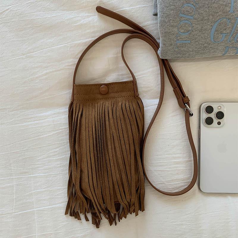 Niche Retro Fringed Mobile Phone Bag Women's 2025 New Suede Fashion Going Out Messenger Bag Casual Shoulder Bag