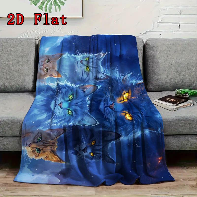 Cat in the Night 2D Flat Pattern Flannel Blanket High quality All Seasons Warmth and Comfort Perfect for Christmas Gifts.MMT0918268