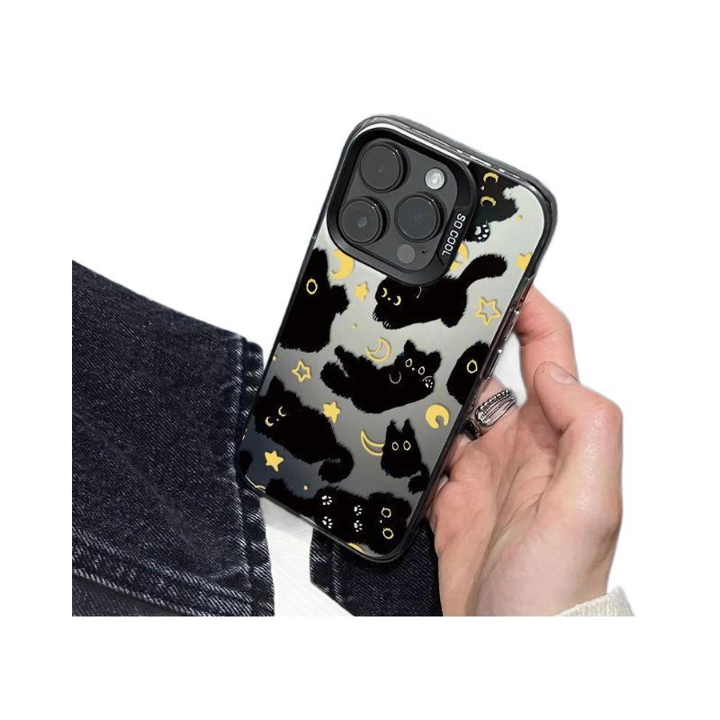 Moon Black Cat Silver Drop-Proof Phone Case for Apple iPhone 15 Pro Max/14/13