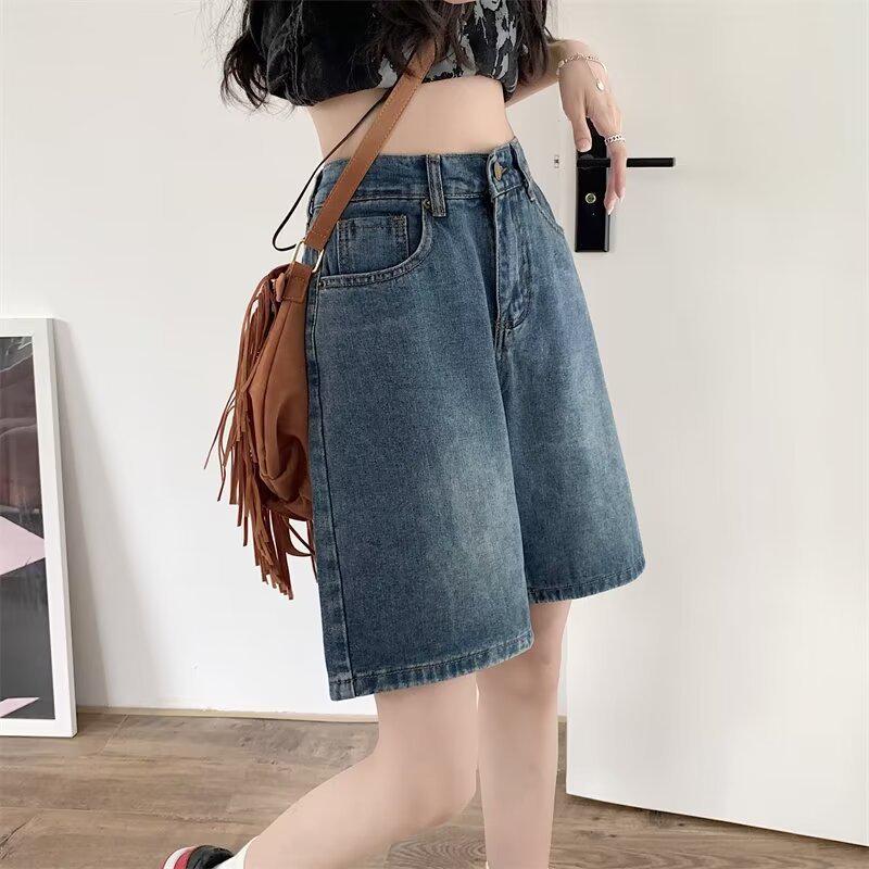 Women's Retro Wide-Leg Denim Shorts - Trendy, Versatile, Loose Fit, Slimming Mid-Length Pants