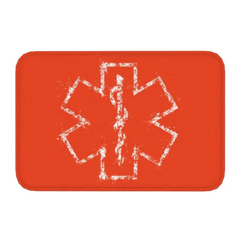 Emt Star Of Life Front Door Mat Anti-Slip Outdoor Absorbent Paramedic Medic Ambulance Doormat Kitchen Balcony Rug Carpet