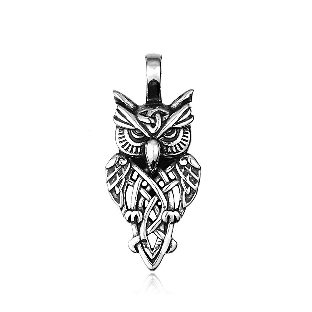 Retro Nordic Viking Owl Pendant Necklace Stainless Steel Scandinavian Amulet Celtics Knot Necklace for Men Jewelry