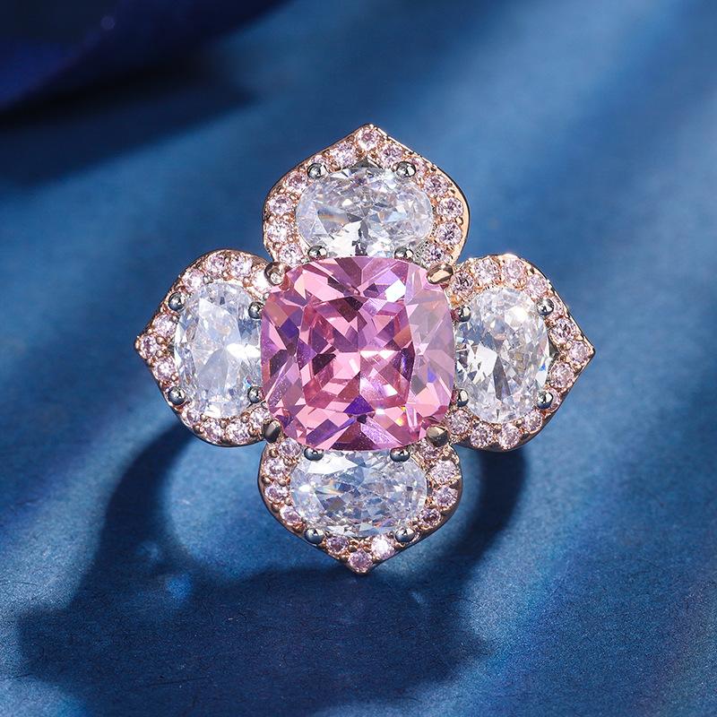 Jewelry Retro Simulation Emerald Pink Diamond Inlaid Princess Square Flower Set Main Stone 10 * 10