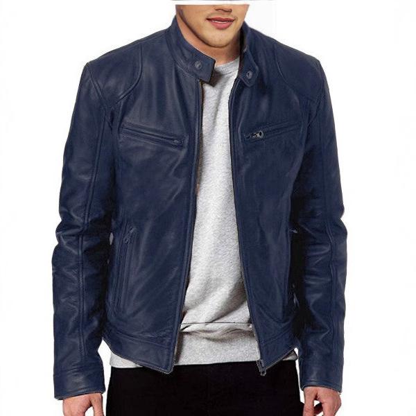 American retro PU leather jacket stand-up collar slim European and American tough guy motorcycle punk leather jacket