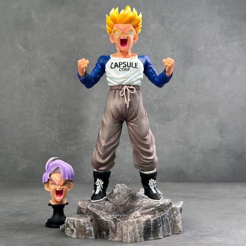 Bandai Dragon Ball Handmade Crying Tranx Double Headed Carving Super Saiyan Anime Surrounding GK Handmade Model Desktop Ornament