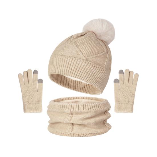 3Pcs/Set Women Hat Scarf Gloves Set Solid Color Design Twist Texture Thickened