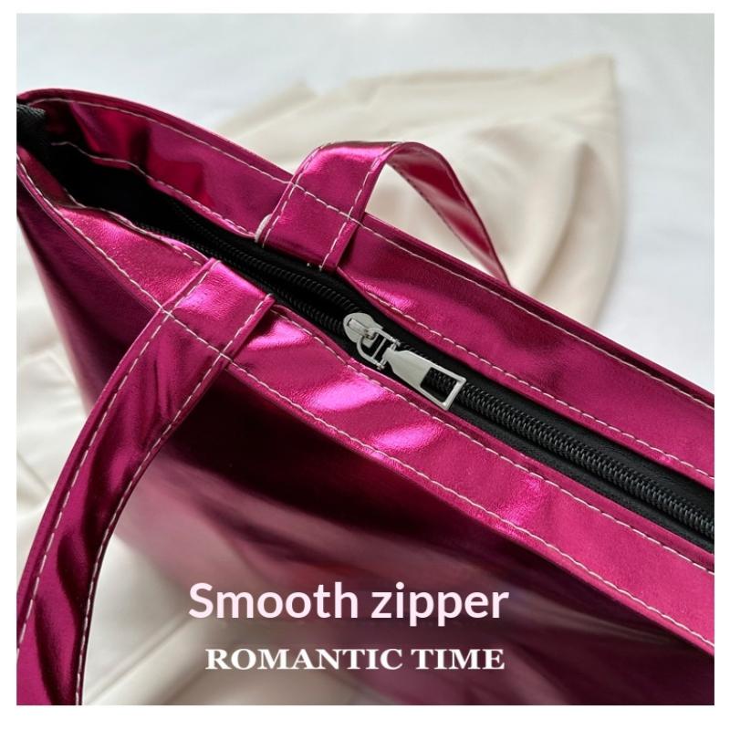 Glossy Tote Bags For Women Fashion High Capacity Shopping Pouch Pu Leather Handbags Shiny Casual Female Purse Girls Shoulder Bag