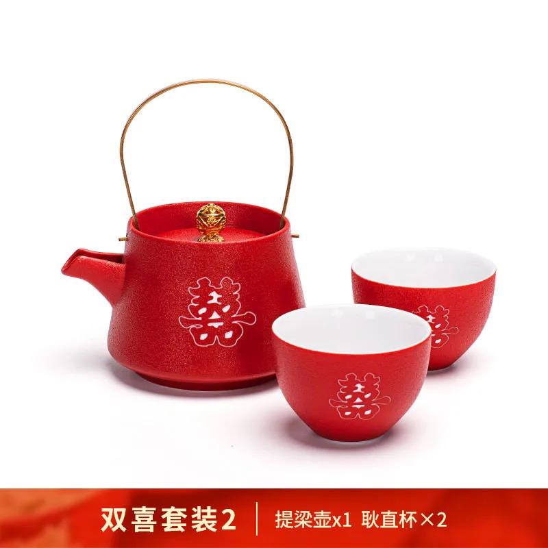 

Red Ceramic Double Happiness Tea Pot Set Chinese Wedding Tea Sets Teacup Tray Suit Customized Exquisite Porcelain Teaware Gifts See the options diag