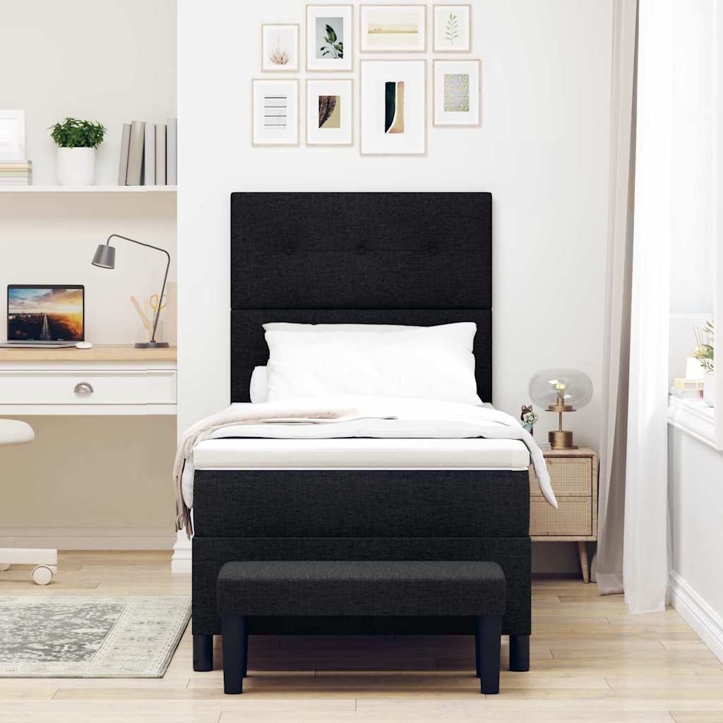 Box Spring Bed with Headboard Black 90 x 200 cm Fabric