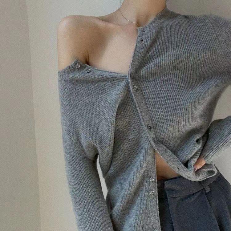 Women's Slim-Fit Ribbed Wool Cardigan – Versatile Autumn/Winter Knit Top