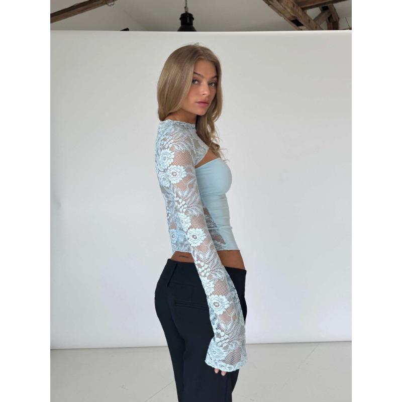 New Women's Lace T-shirt Versatile Tops for Women to Wear Sexy and Slimming Hollow Design High-end Base