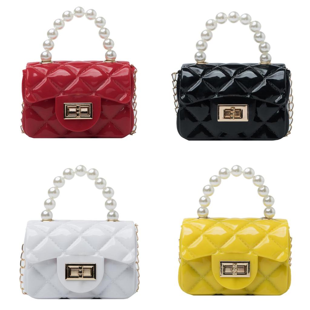 Fashionable Mini Jelly Bag With Pearl Chain Silicone Material For Children