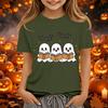 Kids Halloween Printed Neck Short Sleeve T-Shirt Loose Fit Casual Top