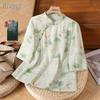 Women's Retro Chinese Style Floral Stand Collar Blouse