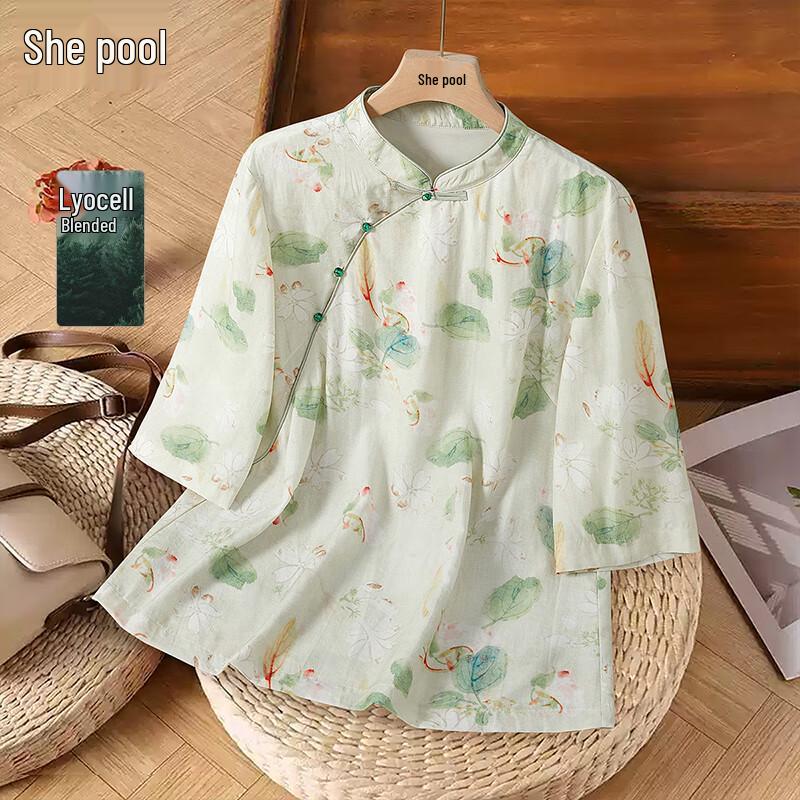 Women s Retro Chinese Style Floral Stand Collar Blouse S