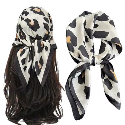 Luxury Leopard Print Square Scarf Women Soft Satin Hairband Neckerchief Tie Female Headband Foulard Bag Ribbon 70*70Cm