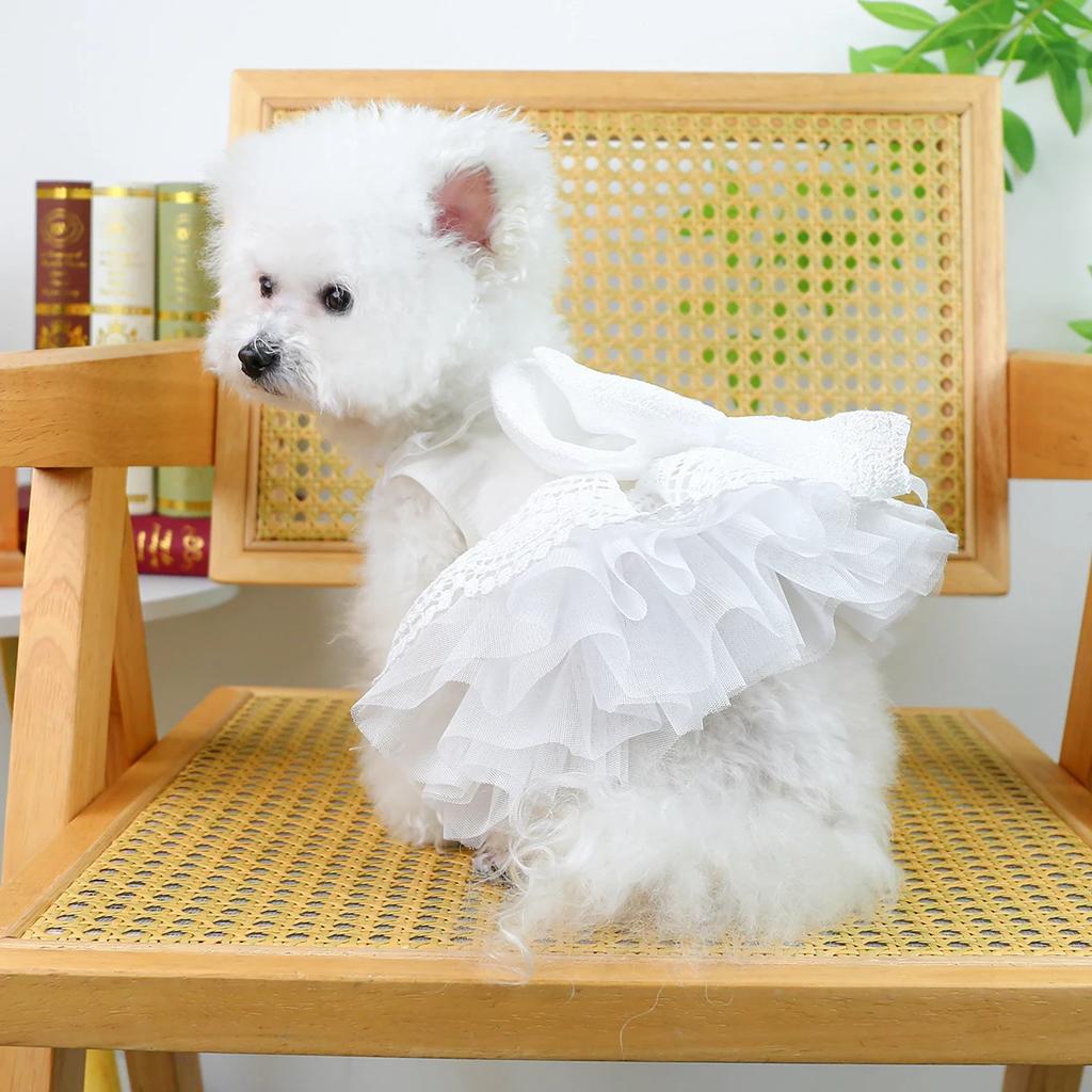 Pet Clothes Dog Cat Anti Hair Loss Summer White Simple Haute Couture Wedding Dress Princess Dress