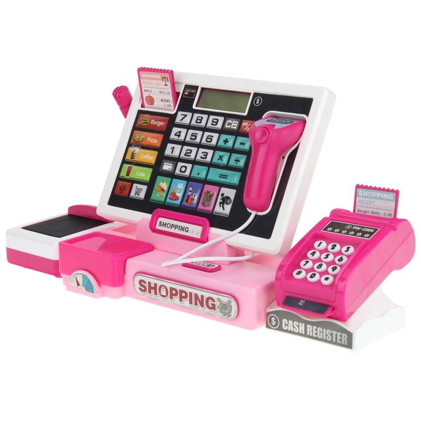 Interactive Cash Register, Shop, Educational, Calculator, Scanner, Pink