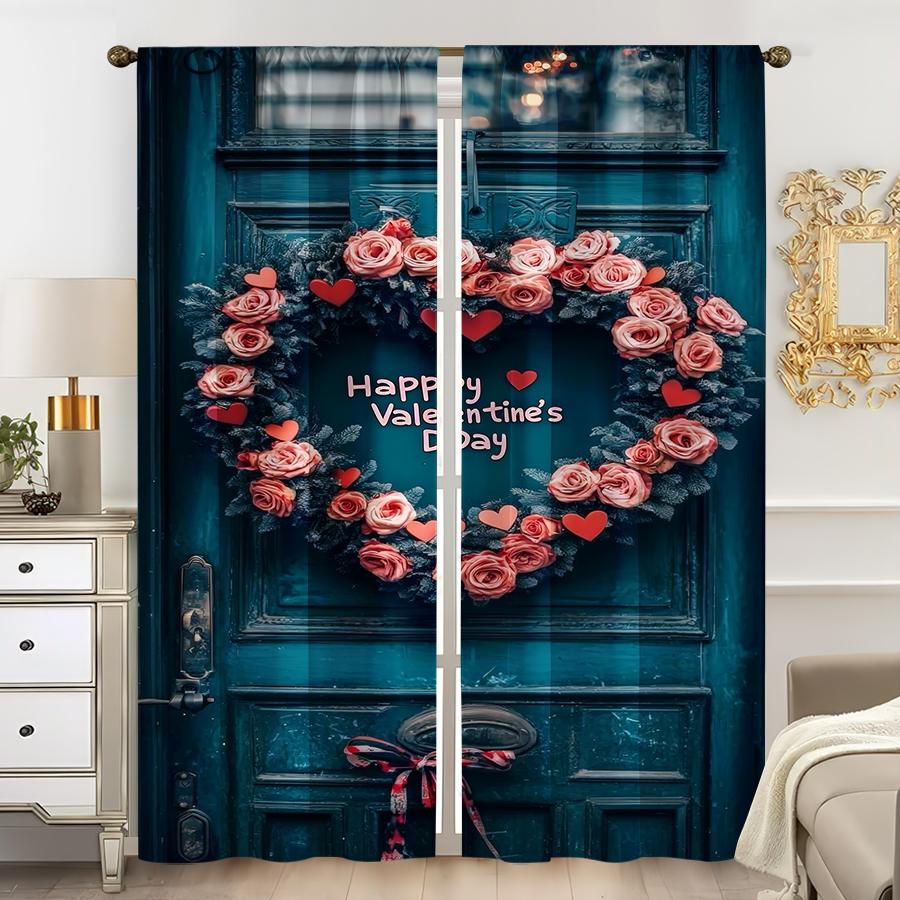 

2PCS Blues Valentine s Day Love Rose Curtain Romantic Holiday Style Bedroom Living Room Pull up Pocket Style 100*130 Grommet Top 1pcs