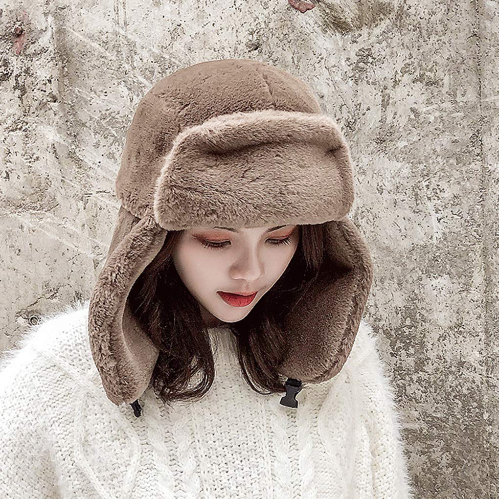 JIAHG Russian Pilot Warm Russian Pilot Cap for Men and Perfect for and Outdoor 3 with Ear Perfect for Fall and Slimming Brown Cap, Women, Unisex,
