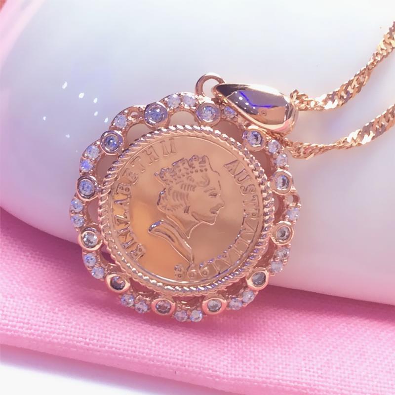 Purple Gold Color Gold Diamond Queen Pendant Necklace Fashion Trend Rose Gold Plated Set Chain