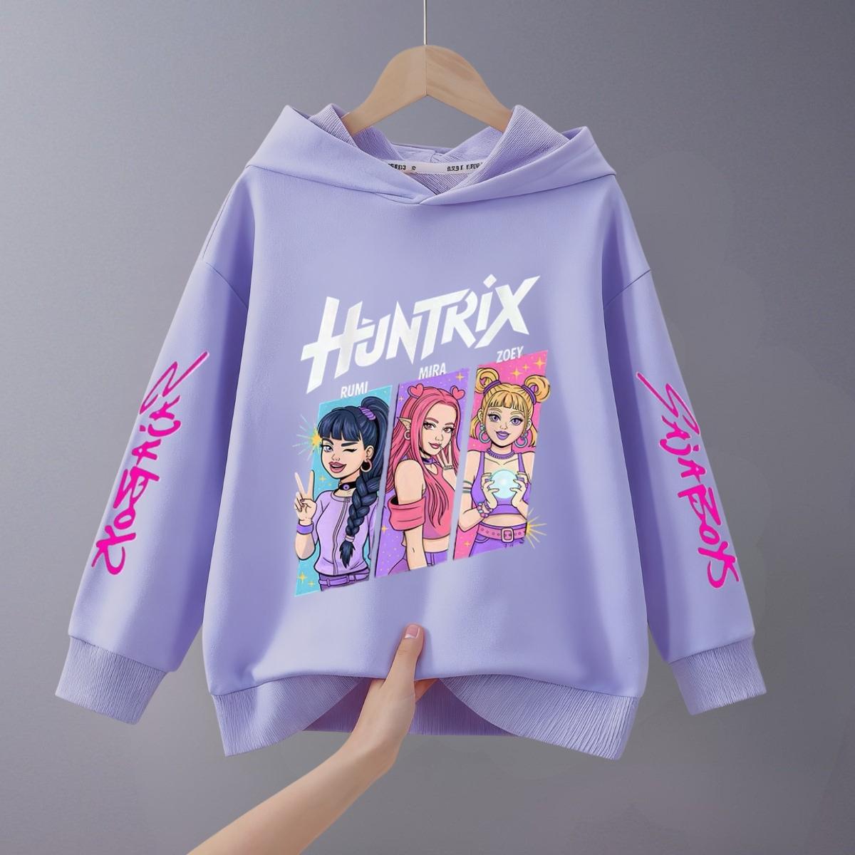 

Spring/autumn Children s Clothes Fashion Huntrix Printed Kids Hoodies Casual Long Sleeved Hooded Sweatshirts Kids Baby Costume 150