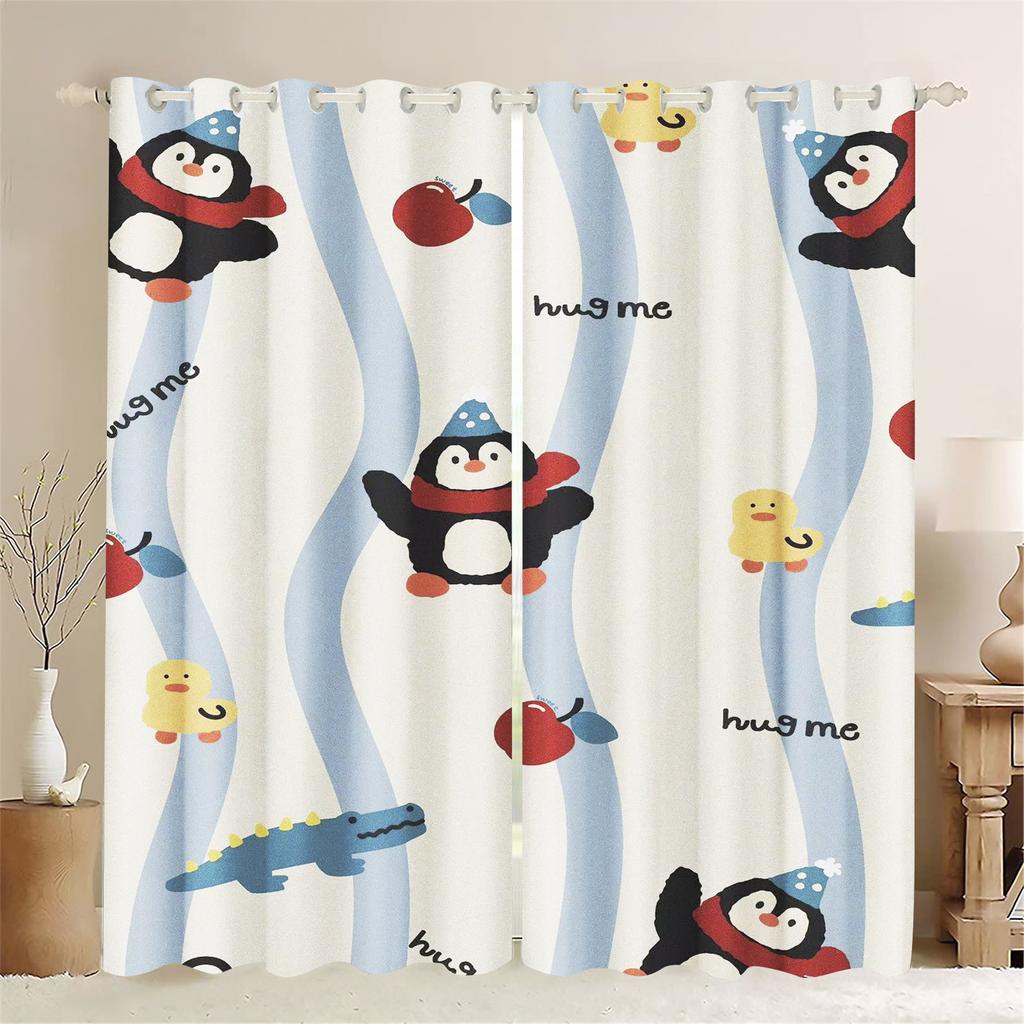 Light Blocking Curtain Cartoon Penguin Bedroom Window Living Animation Children Room Fashion Style Home Decoration Made Of Polyester Washable Ready