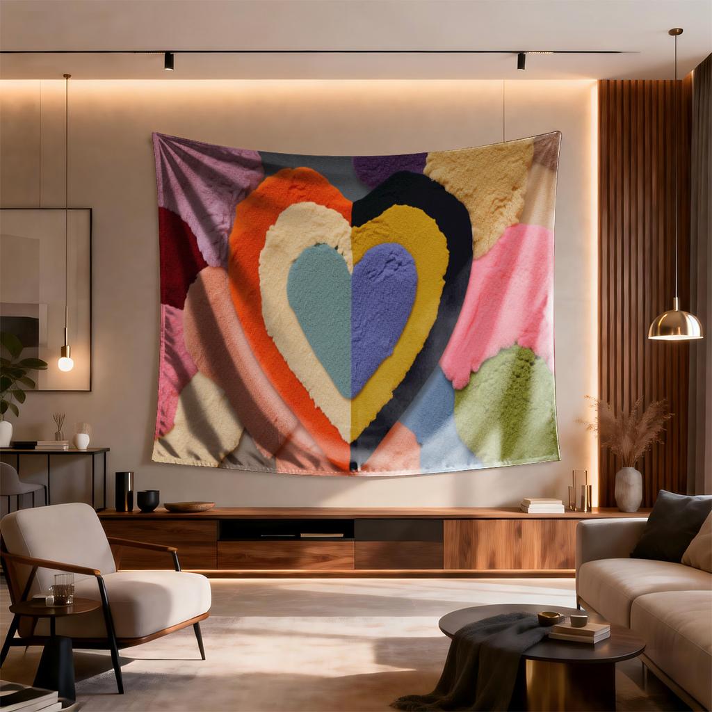 Layered heart shapes with Digital printing polyester wall tapestry suitable for use in living rooms bedrooms offices bars party