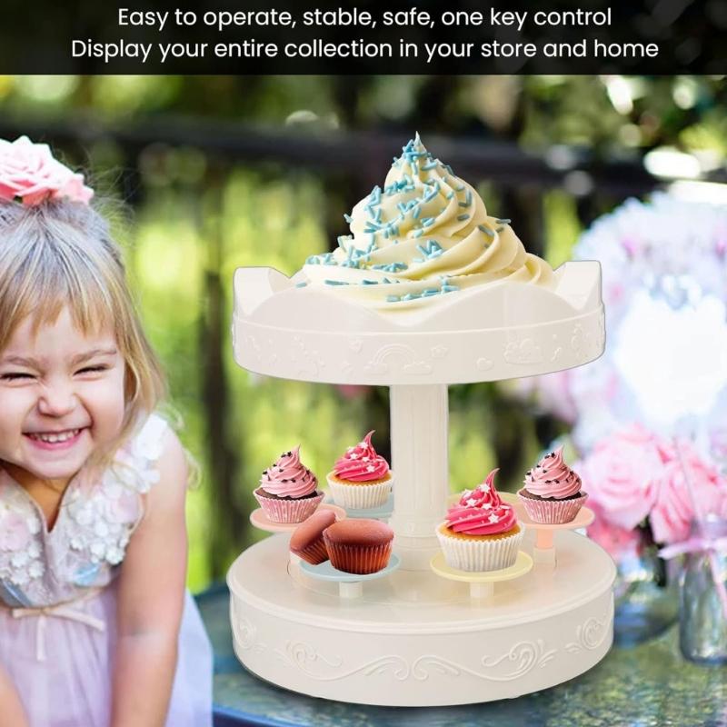 Double Layer Rotating Cake Cupcakes Carousel Stand With 6 Small Trays For Event Catering Bakeries Home Celebration